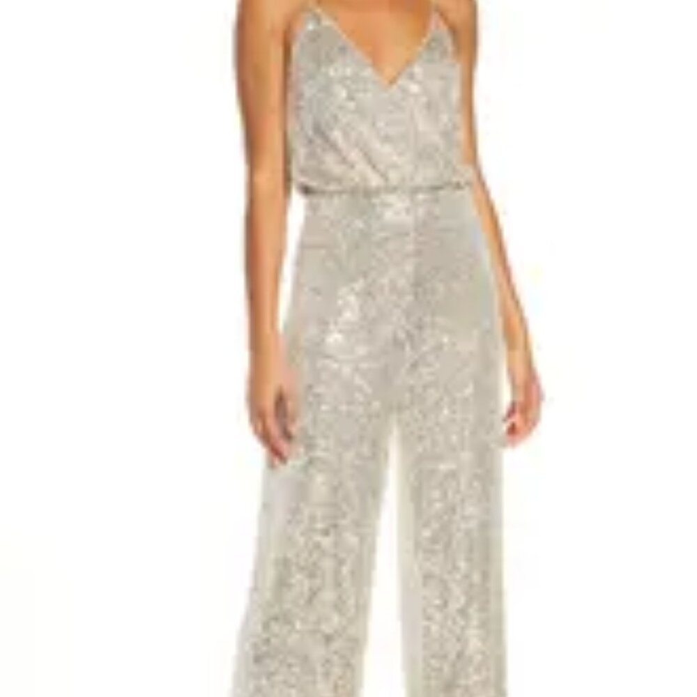 Lulus Hypnotic Beat Silver Sequin Surplice Jumpsuit